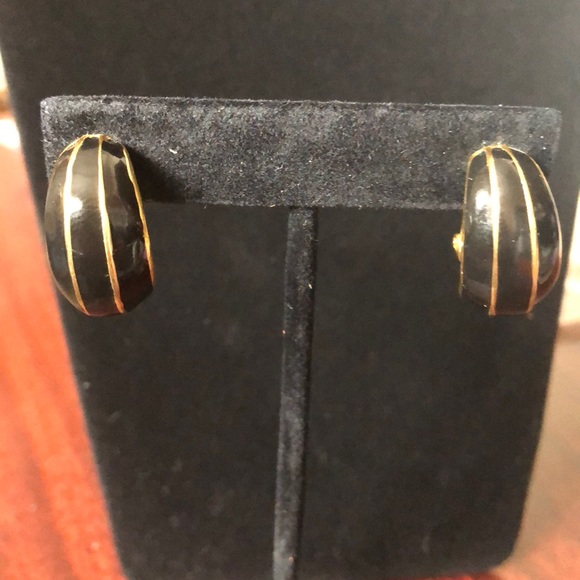 Women’s Black and Gold-Tone Clip on Earrings - Picture 2 of 5